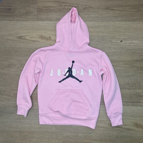 *NEW* Nike Air Jordan Girls Small Hoodie Jumpman Logo Sweatshirt Pink - Picture 1 of 6
